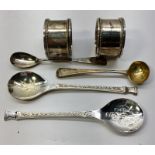 silver items includes napkin rings & spoons silver weight 150g