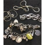 selection of Vintage silver jewellery includes charm bracelet , bracelet & Necklace