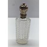 Antique Glass and Silver Top Scent Bottle measures approx 10cm tall missing stopper