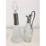 Antique Georgian Silver Mounted Vinegar Bottle with cut glass silver mounted scent bottle .