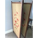 Vintage oak Folding screen with 3 Embroidered Panels