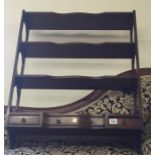 Mahogany 3 drawer serpentine centre drawer 3 shelf wall rack