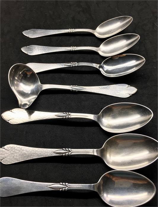 Selection of Danish Silver Cutlery .stylish design 6 table spoons and Ladle total weight 290g - Image 2 of 6