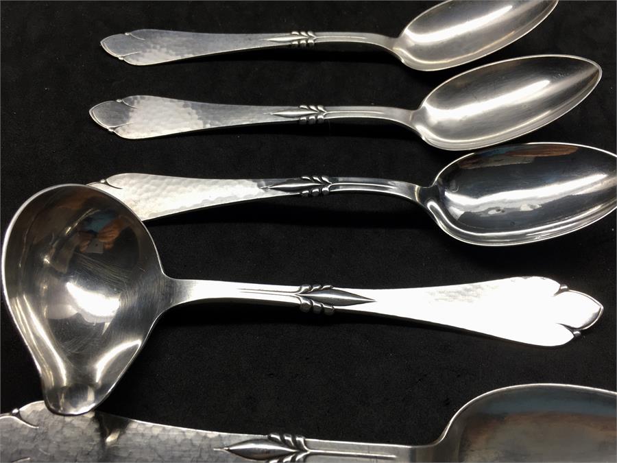 Selection of Danish Silver Cutlery .stylish design 6 table spoons and Ladle total weight 290g - Image 4 of 6