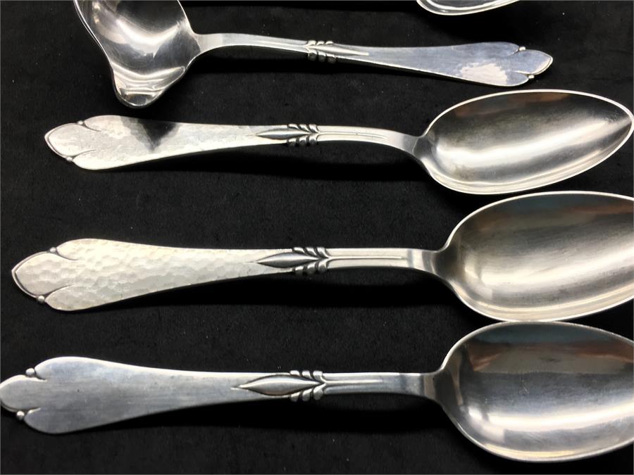 Selection of Danish Silver Cutlery .stylish design 6 table spoons and Ladle total weight 290g - Image 3 of 6