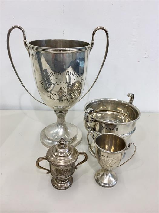 Selection of silver hallmarked Trophies total weight of silver 1033g