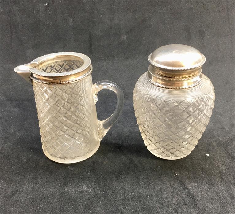 Dutch Silver Mounted and Cut glass Tea Caddy and Milk Jug dutch silver hallmarks