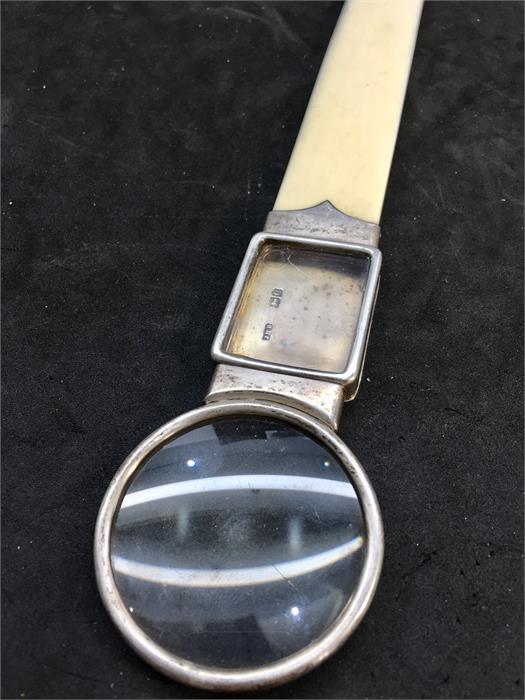 Antique Silver Combination Bookmark ,Magnify Glass and hinged lid Box measures approx 36cm lon - Image 2 of 4