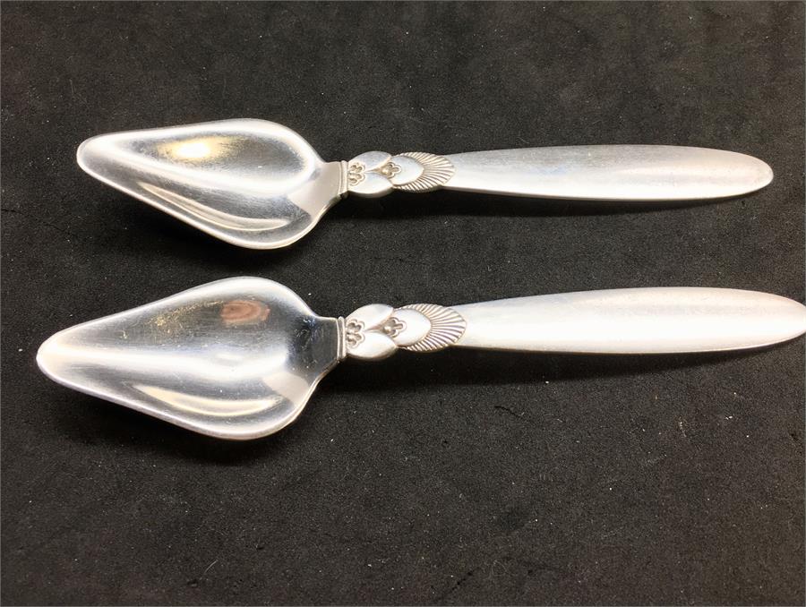 Pair of Georg Jensen Cactus Design Spoons