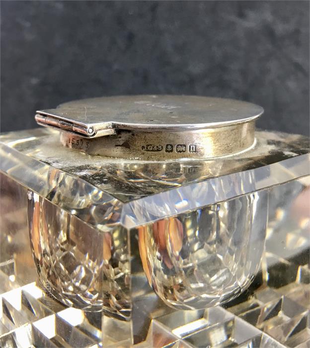 Large Antique Silver Lidded And gLass Inkwell - Image 4 of 5