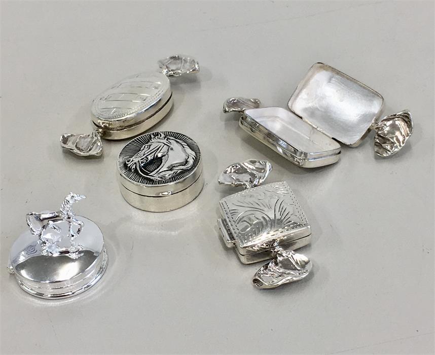 selection of 5 Novelty Silver Pill Boxes all hallmarked 925