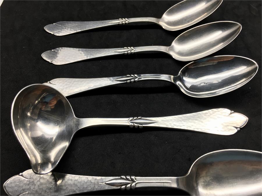 Selection of Danish Silver Cutlery .stylish design 6 table spoons and Ladle total weight 290g - Image 5 of 6