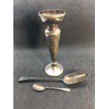 Silver Table Spoon ,Tea spoon and Rose vase ..which is filled ..total weight. 289g