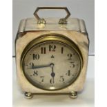 Antique Silver 8 Day Carriage Clock birmingham silver hallmarks measures approx 7.5cm by 7.5cm cloc