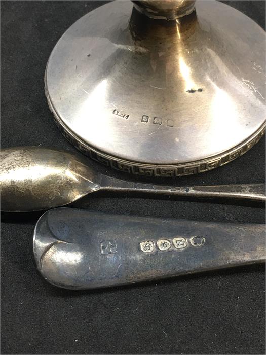 Silver Table Spoon ,Tea spoon and Rose vase ..which is filled ..total weight. 289g - Image 2 of 2