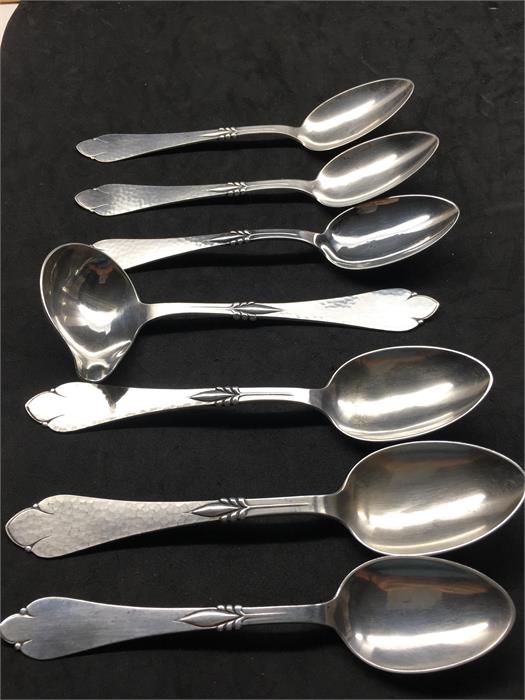Selection of Danish Silver Cutlery .stylish design 6 table spoons and Ladle total weight 290g