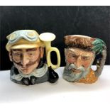 2 large Royal Doulton Character Jugs Veteran Motorist and Robinson Crusoe both in good condition