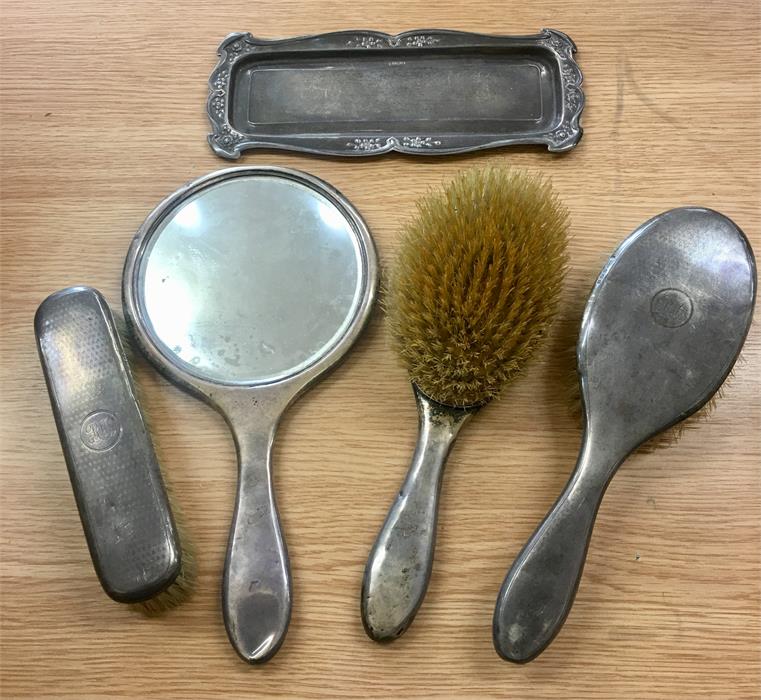 Silver Brush Set and Silver Pin Tray.