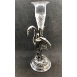 Victorian Silver Plated Stork Centre Piece with cut glass vase .measures approx 33cm tall