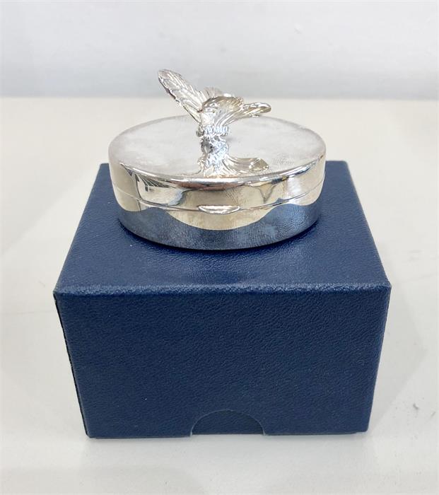 Boxed Silver Pill box with Butterfly Finial birmingham silver hallmarks for 2000