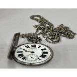 Antique Silver Pocket Watch with white metal chain watch named max cohen ltd manchester watch ticks