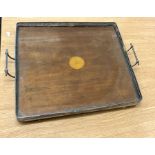 Antique Silver Plated Gallery Tray with Mahogany Inlaid Insert