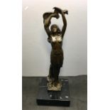 Bronze Sculpture of half nude art nouveau style Figure Signed Rubin stands on marble base measures a