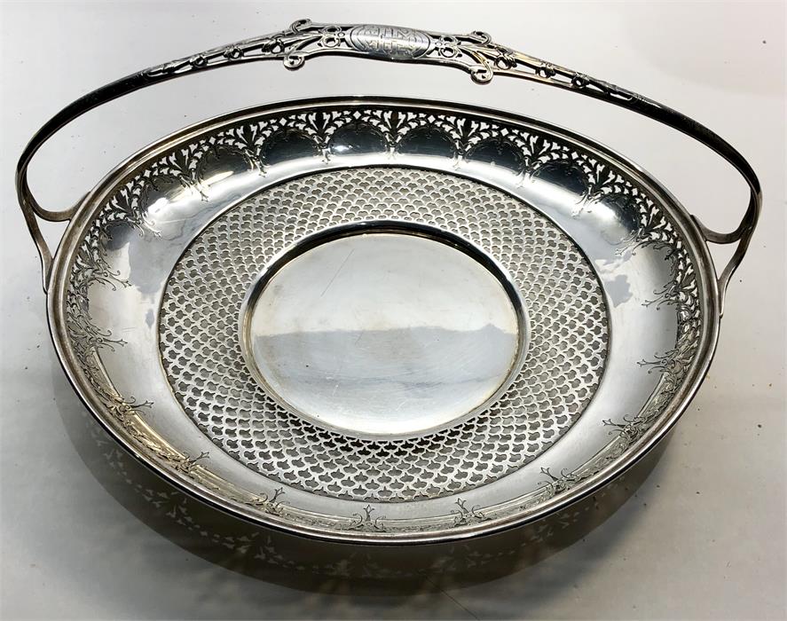 Antique pierced Sterling Silver fruit basket hallmarked sterling measures approx 26cm by 24cm weight - Image 2 of 6