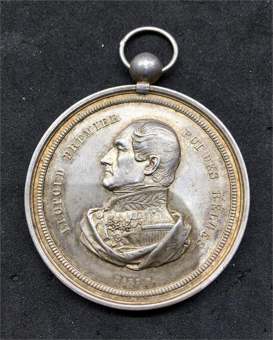 1865 Belgium Leopold Premier Silver Medallion measures approx 46mm dia hallmarked on edge