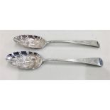 Pair of Georgian Silver Berry Spoons each measure approx 21cm long weight 105g London Georgian silve