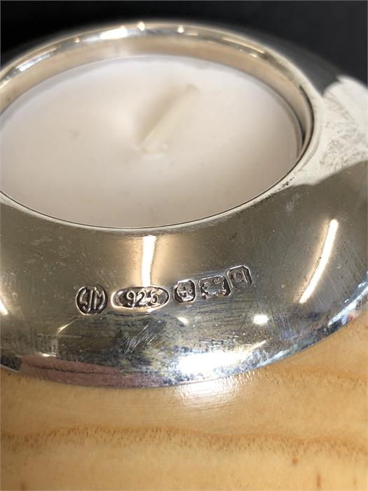 Boxed Modern Applewood Tea Light Holder with silver Collar birmingham silver hallmarks - Image 2 of 2