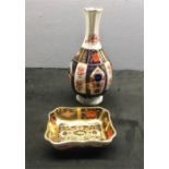 Crown Derby 1128 old Imari pattern vase and pin dish good condition