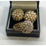 14ct Gold and Opal Earrings and Ring Set hallmarked 14k