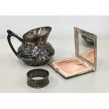 3 Silver items includes silver cream jug napkin ring and silver Compact total weight 186g