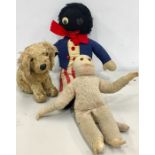 early vintage / Antique stuffed toys include chiltern dog early golly missing eye and stuffed monkey