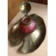 Art Nouveau styled brass and pink glass inkwell
