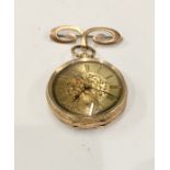 14ct Gold Ladies Fob watch on 9ct gold bow hallmarked 14ct