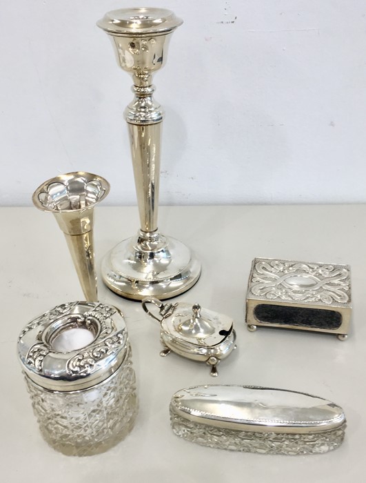 Collection of silver items, to include silver candlestick, trinket jars, mustard pot etc. - Image 2 of 2