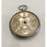 Antique open silver face Fusee Pocket Watch Silver case