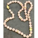 Vintage Chinese silver Mounted Rose Quartz Bead Necklace clasp marked silver
