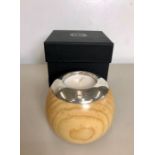 Boxed Modern Applewood Tea Light Holder with silver Collar birmingham silver hallmarks