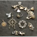 Selection of Antique /Vintage Silver Jewellery Iincludes silver charm bracelet paste set pendant etc