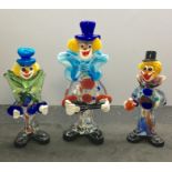 3 vintage Marano Glass Clowns