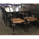 Mahogany ball and claw wind out table with 1 leaf and 6 chippendale style chairs