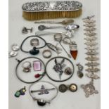 collection of silver items includes jewellery cufflinks spoons silver st johns medal and year tags e