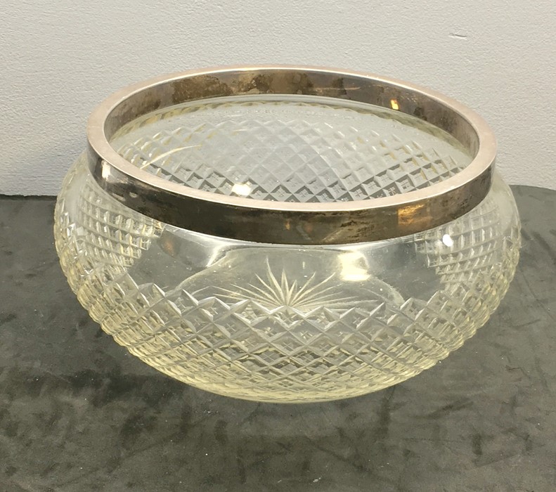 large cut Glass Silver Rimmed Fruit Bowl