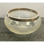 large cut Glass Silver Rimmed Fruit Bowl