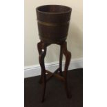 Vintage oak brass bound plant stand