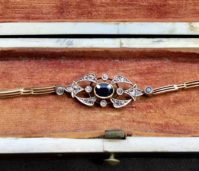 Antique Gold Rose Diamond and Sapphire Bracelet set with central sapphire - Image 4 of 7