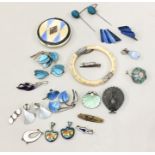 selection of vintage silver and enamel jewellery etc includes brooches earring and silver enamel pil